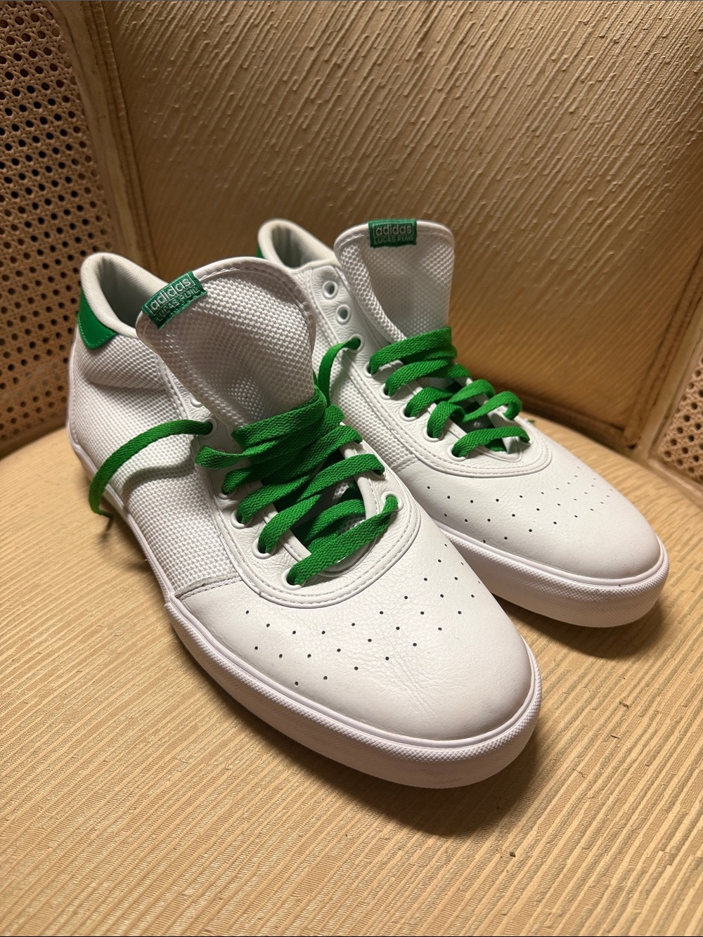 adidas White Sneakers with Green Accents for Men 12